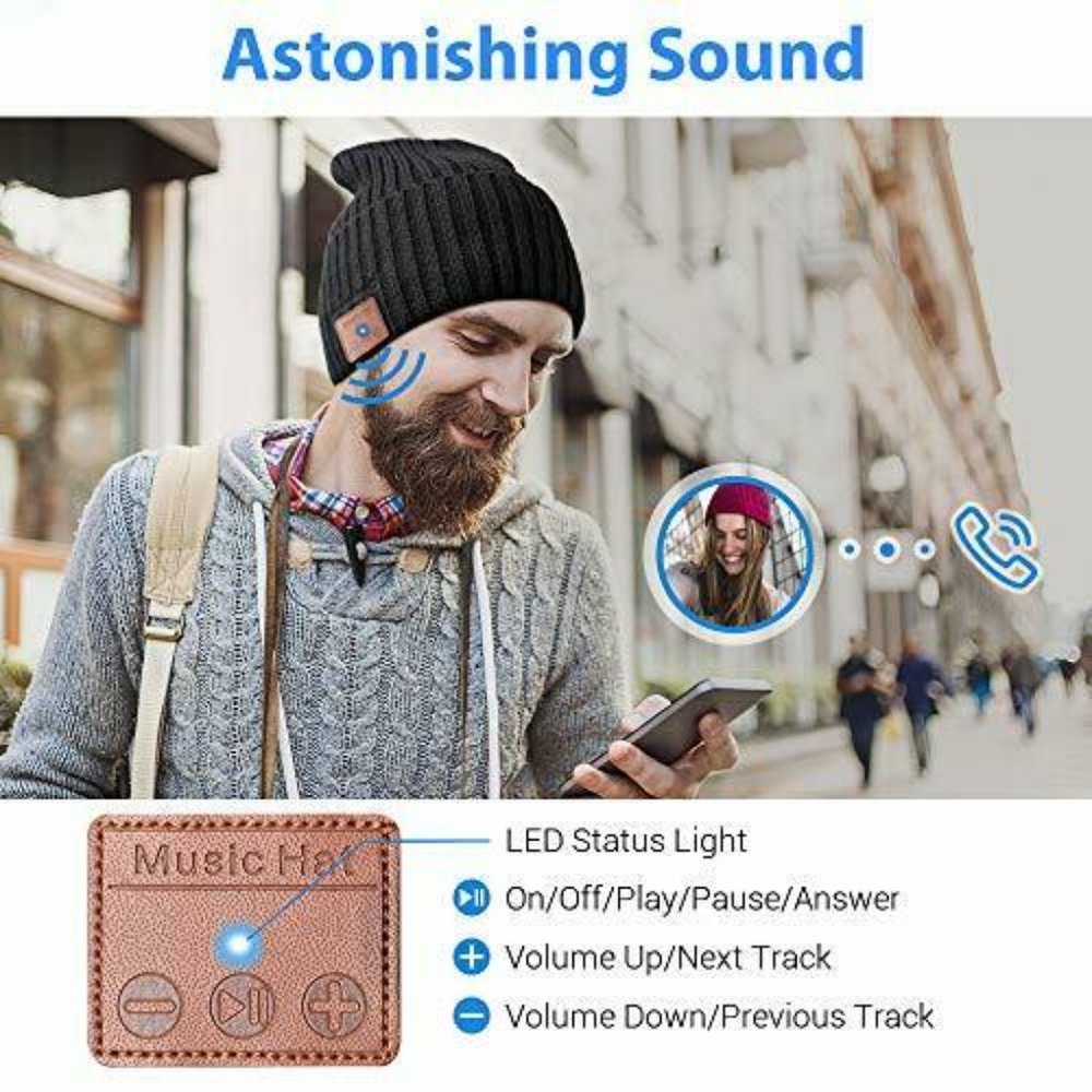 Music Hat Bluetooth Beanie Unisex w/ Wireless Blue
